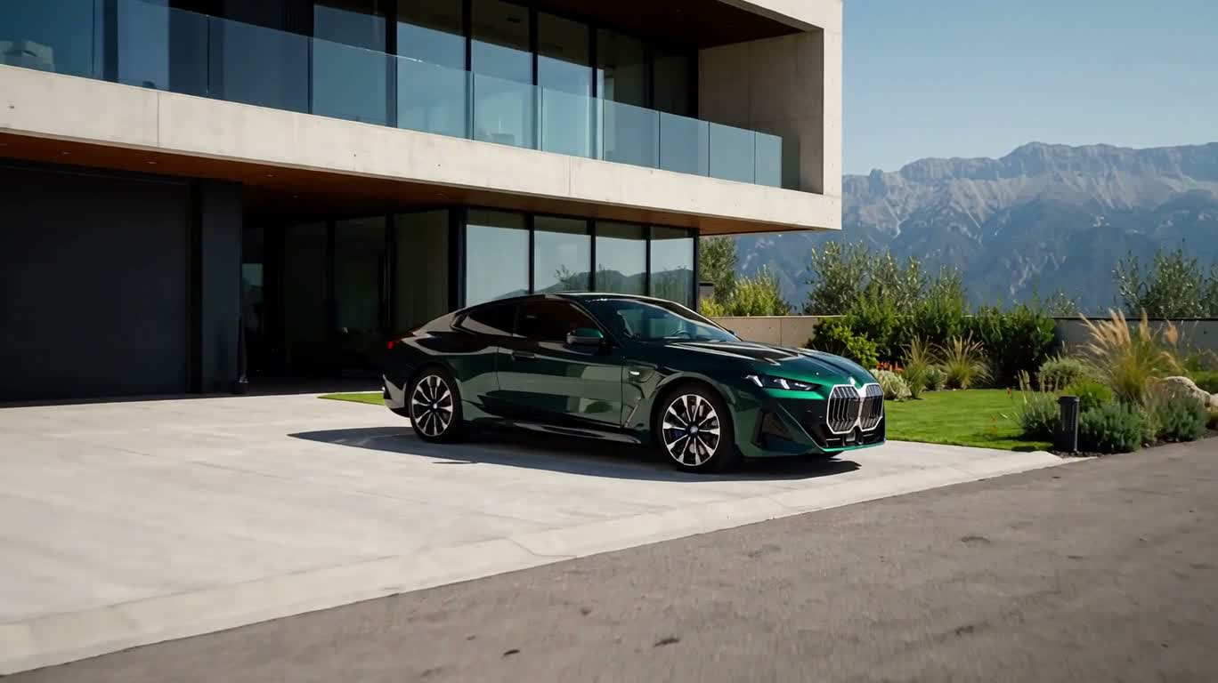 Luxury Sports Car Ad in Green Light