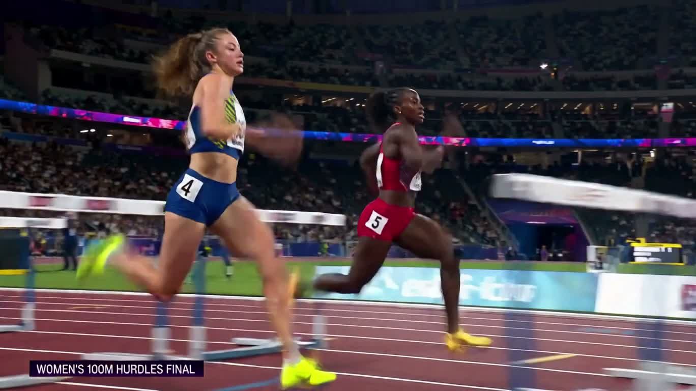 女子100米栏决赛:百分之一秒的照片冲线