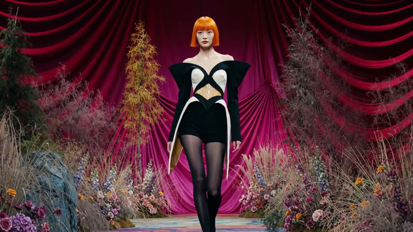 Người phụ nữ tóc cam phong cách tương lai trên sàn diễn haute couture