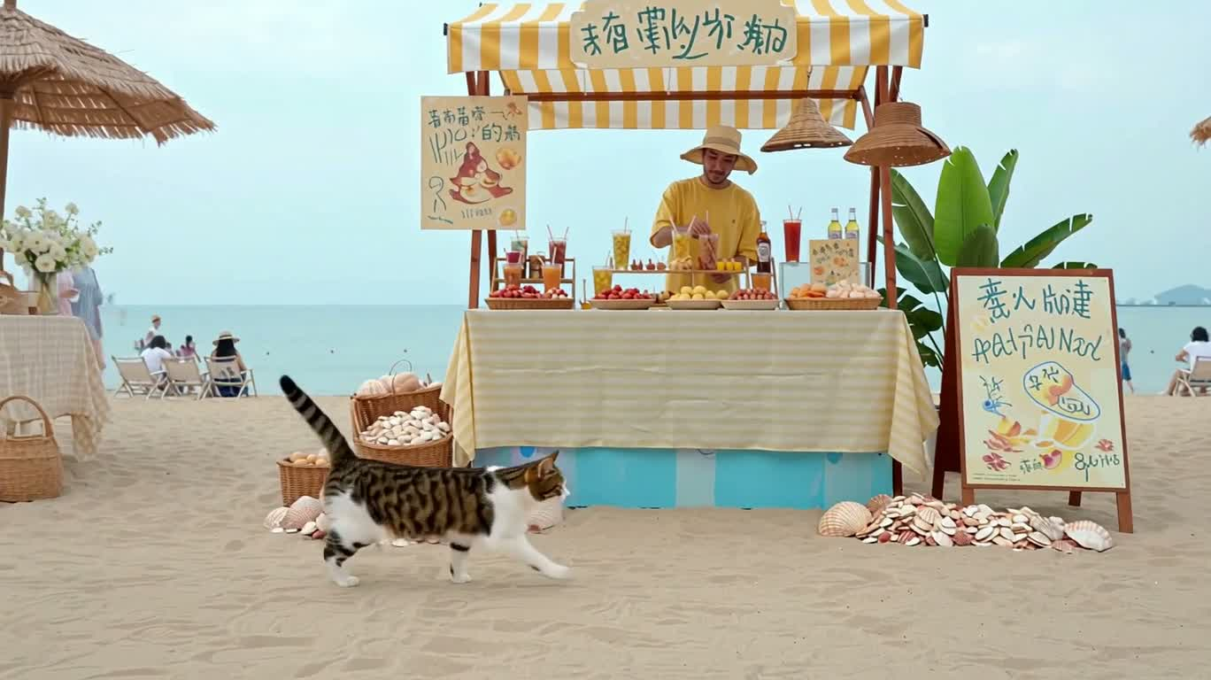 해변 시장의 마법 그래피티 — AI video creation