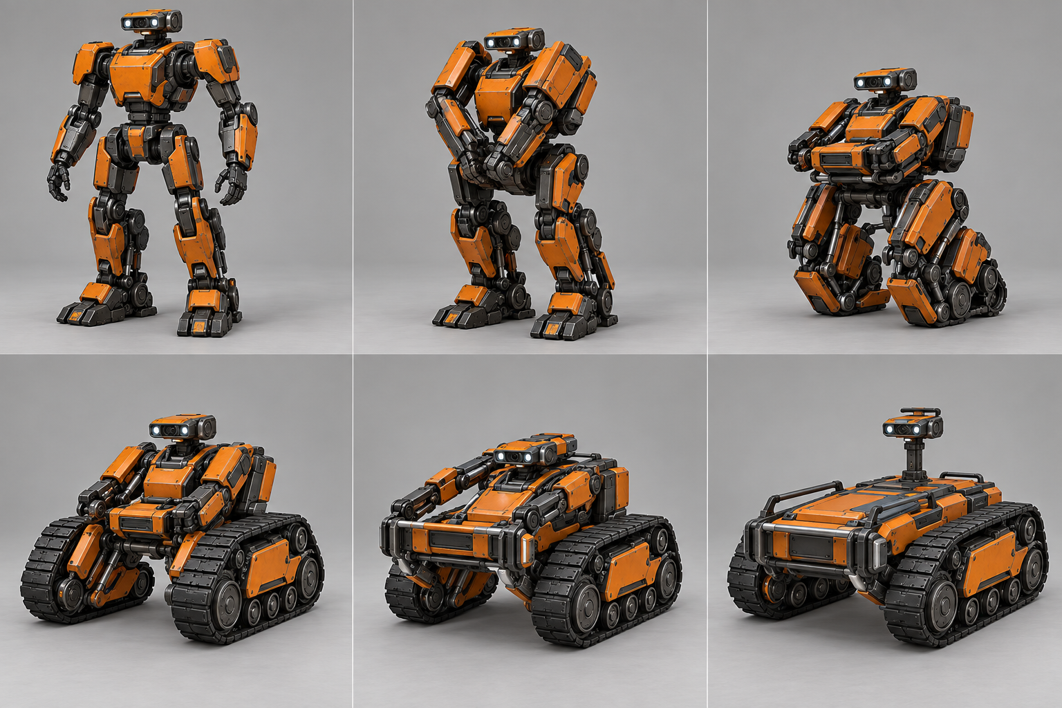 オリジナル修理ロボットが履帯レスキュー車に変形する6段階図