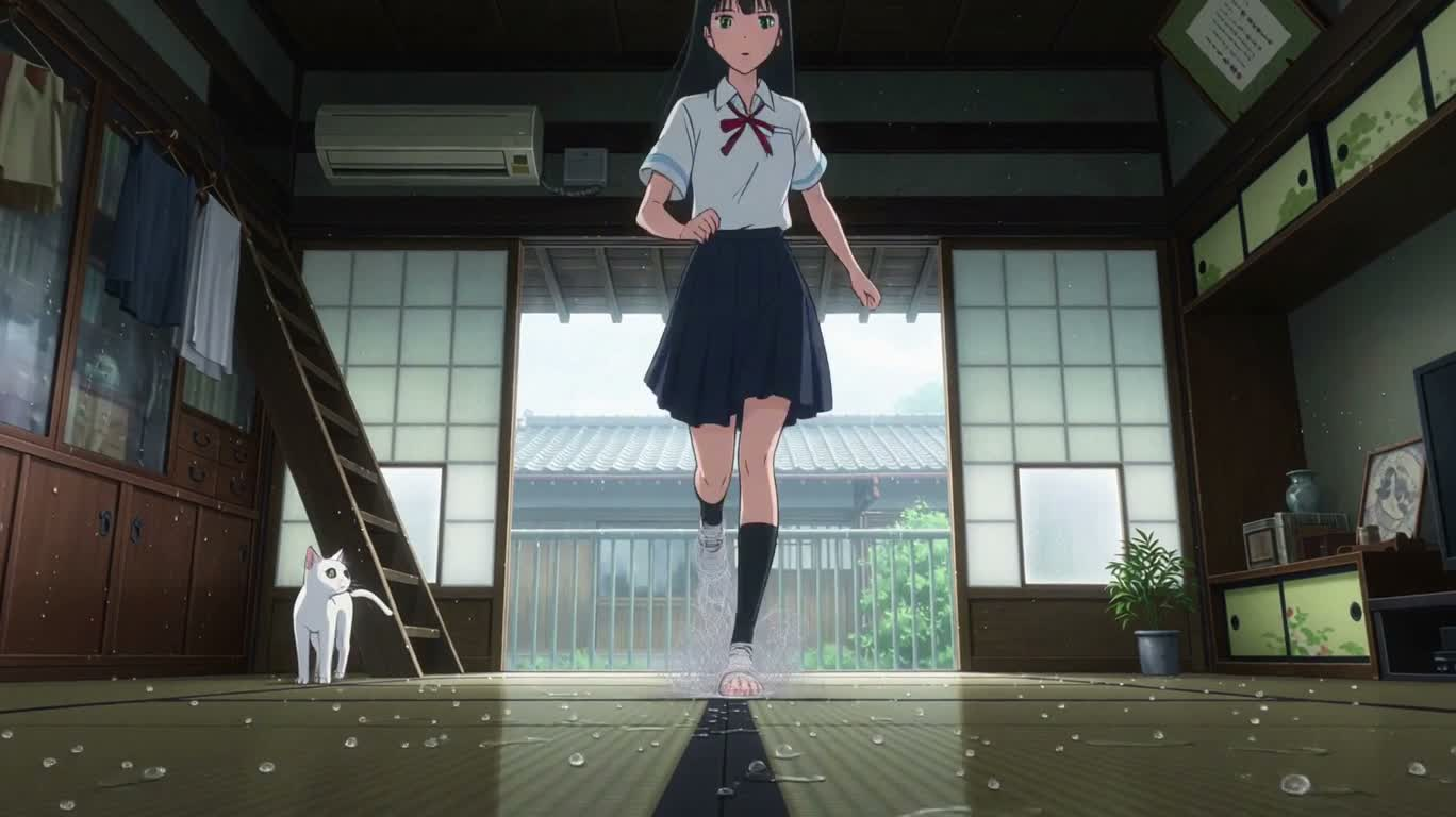 黑发少女化线伏击白猫