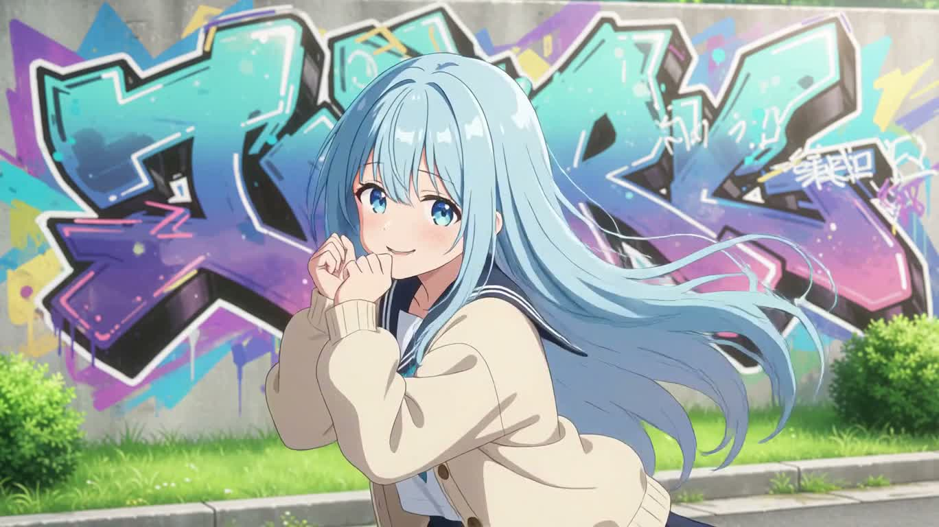 蓝发少女的三段日常动画