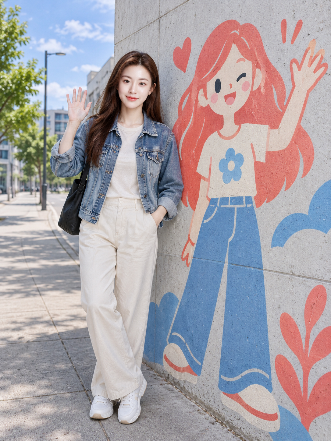 成年街头人像呼应原创动漫壁画姿势
