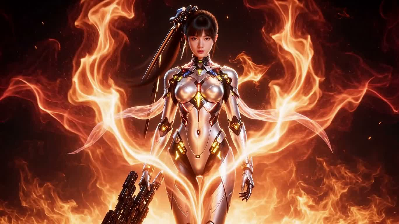 Futuristic Mecha Pilot in Fractal Flames