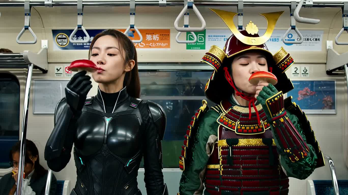 열차에서의 만남: 도시 질주 — AI video creation