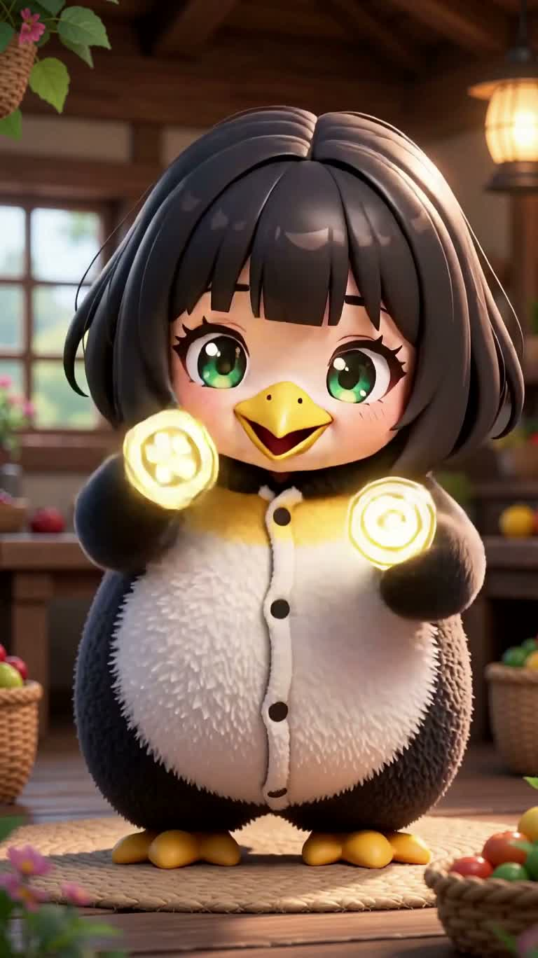 かわいいペンギンの赤ちゃんの採取ダンス